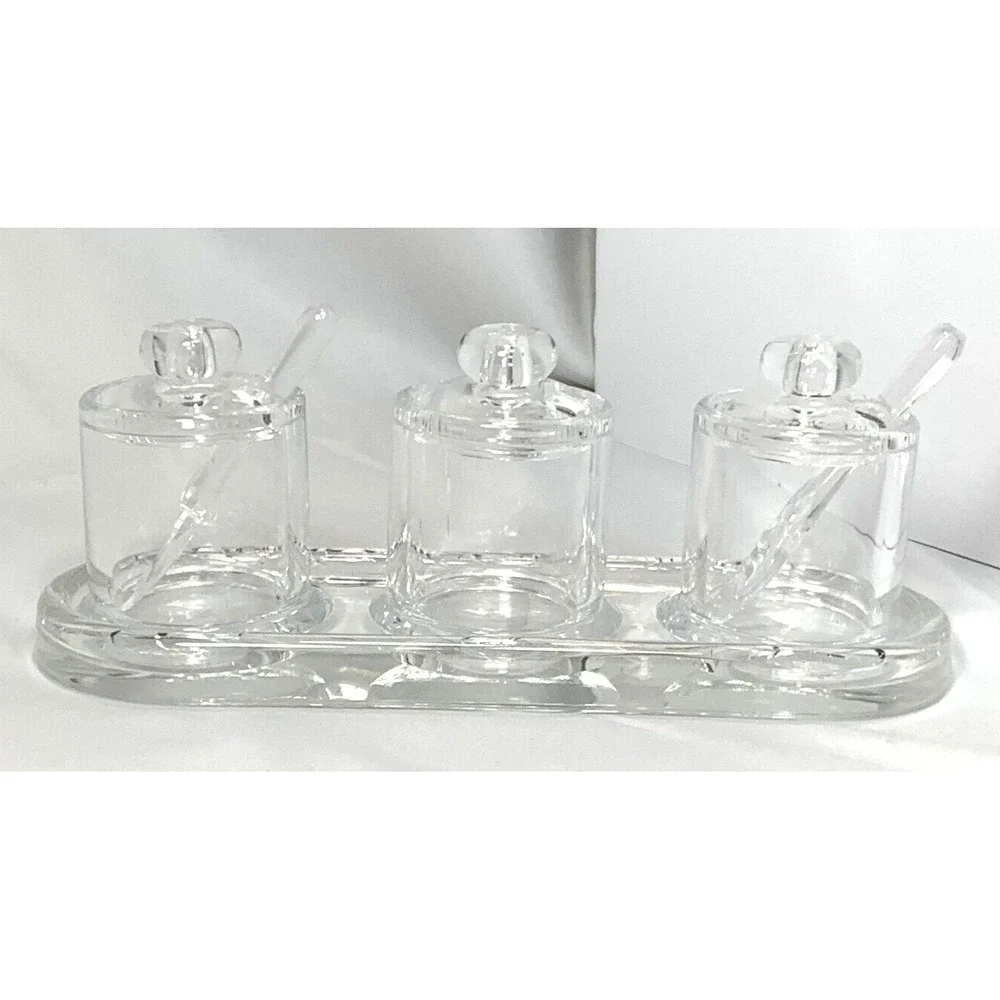 Clear Acrylic‎ Condiment Sauce Jars Serveware Party Buffet VNTG Missing 1 spoon
